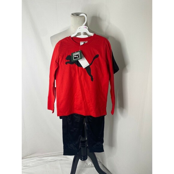 Puma Boy's Shirt's and Track Pants Outfit Black Long Sleeve Short Sleeve 3-Piece - Picture 3 of 3